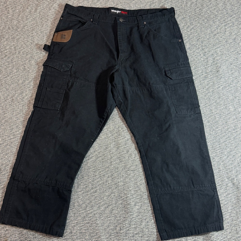 Wrangler Riggs Workwear Mens 40x30 Black Ripstop Cargo Pants 3W060BL Double Knee